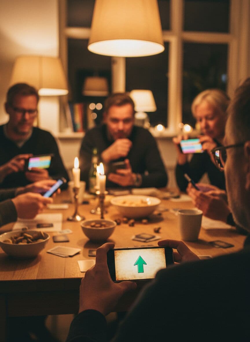 Händer gömmer en mobil med ett hemligt tips under bordskanten
